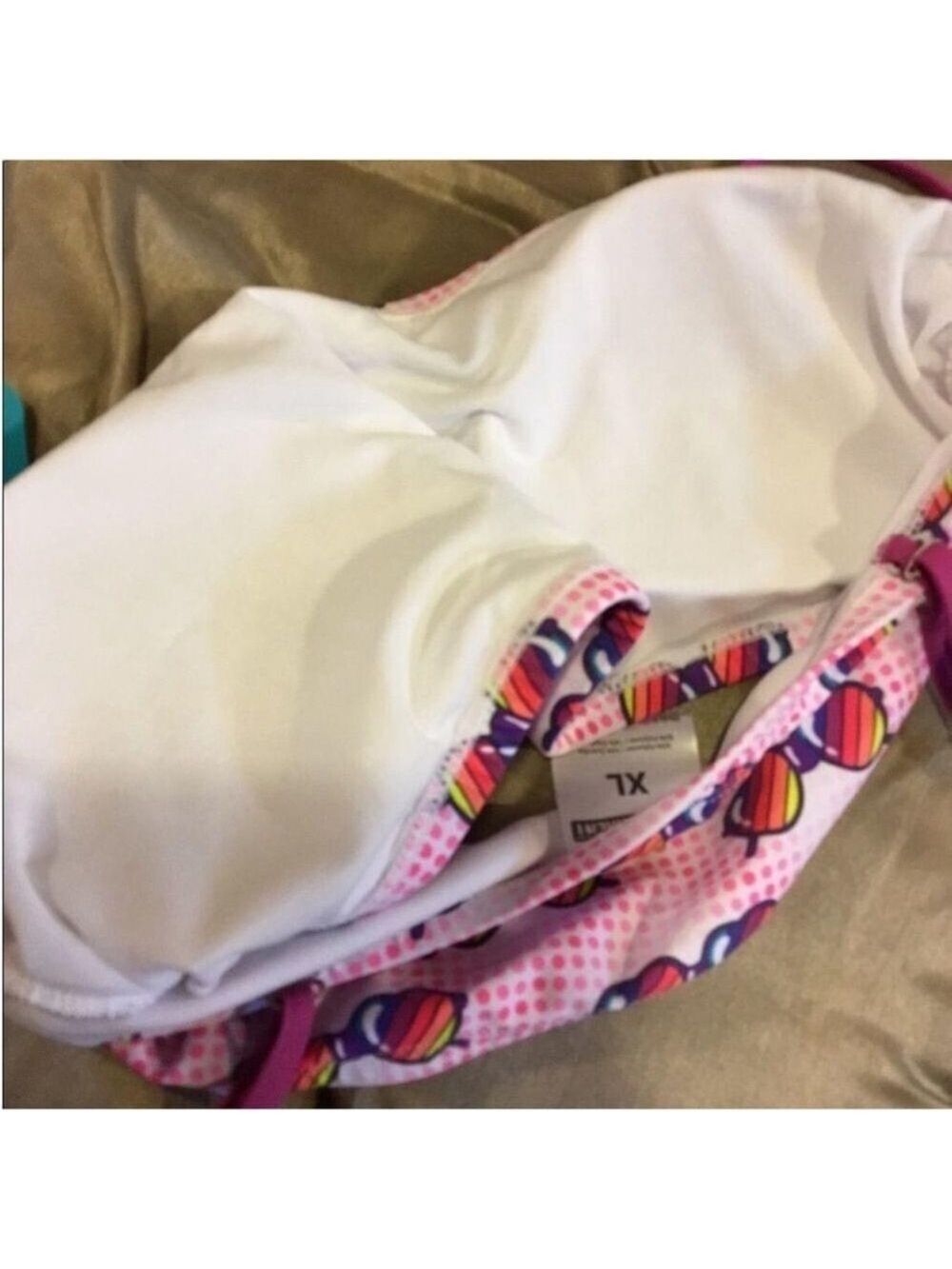 Undercurrent Bandeaukini Woman's Juniors size XL pink dots & sunglasses theme - Picture 2 of 10